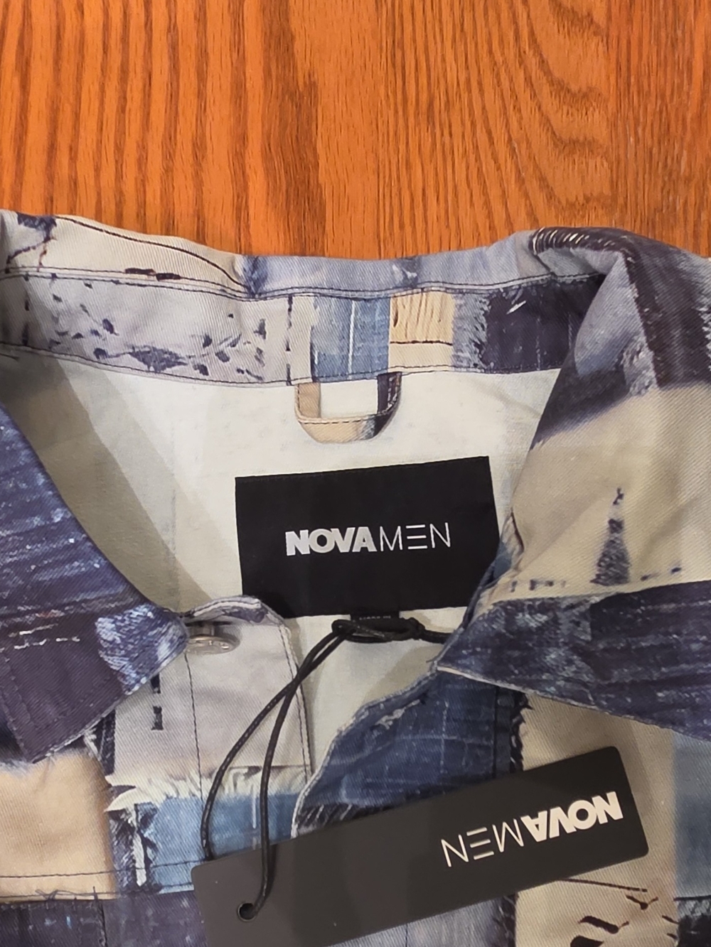Novamen Men’s Blue Patchwork Lightweight Shirt Jacket Size M - Picture 2 of 9